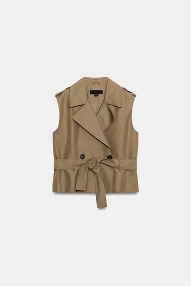 GILET CROISÉ À CEINTURE - Kaki de Zara - Image 7