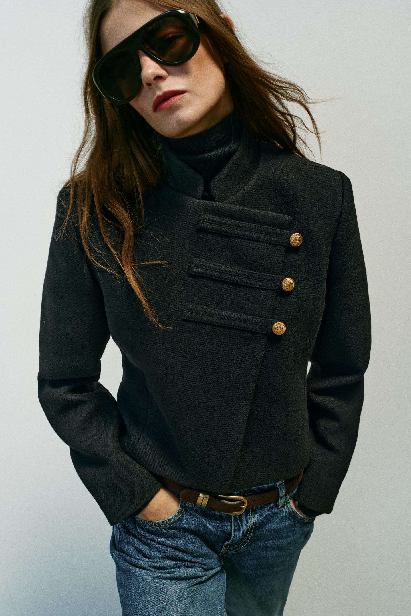 Женская куртка Zara Cropped Double-Breasted, цвет: Чёрный — фото 2