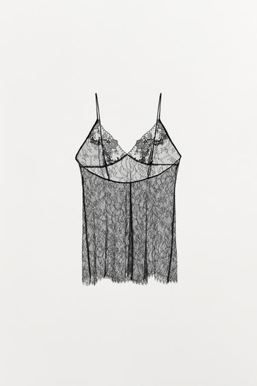 TOP À BRETELLES EN DENTELLE - Noir de Zara - Image 6