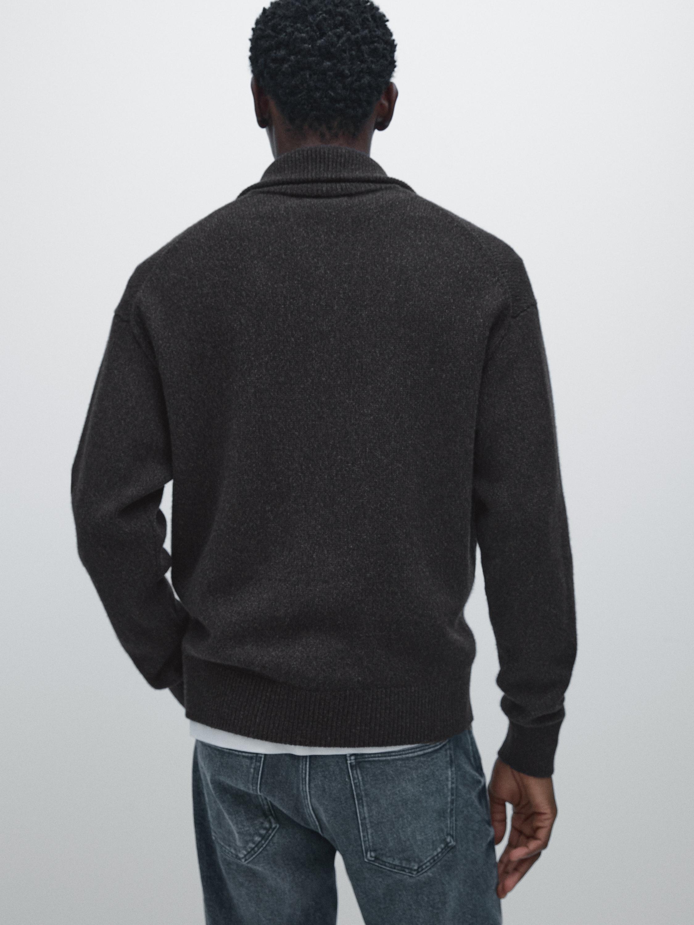 Wool blend high neck knit cardigan