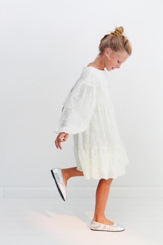 Zara JEWEL BUTTON LACE DRESS - Ecru - Image 0