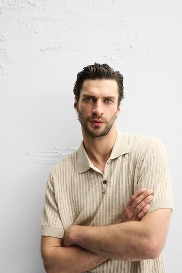RIB KNIT POLO SHIRT - Light beige by Zara - Image 4