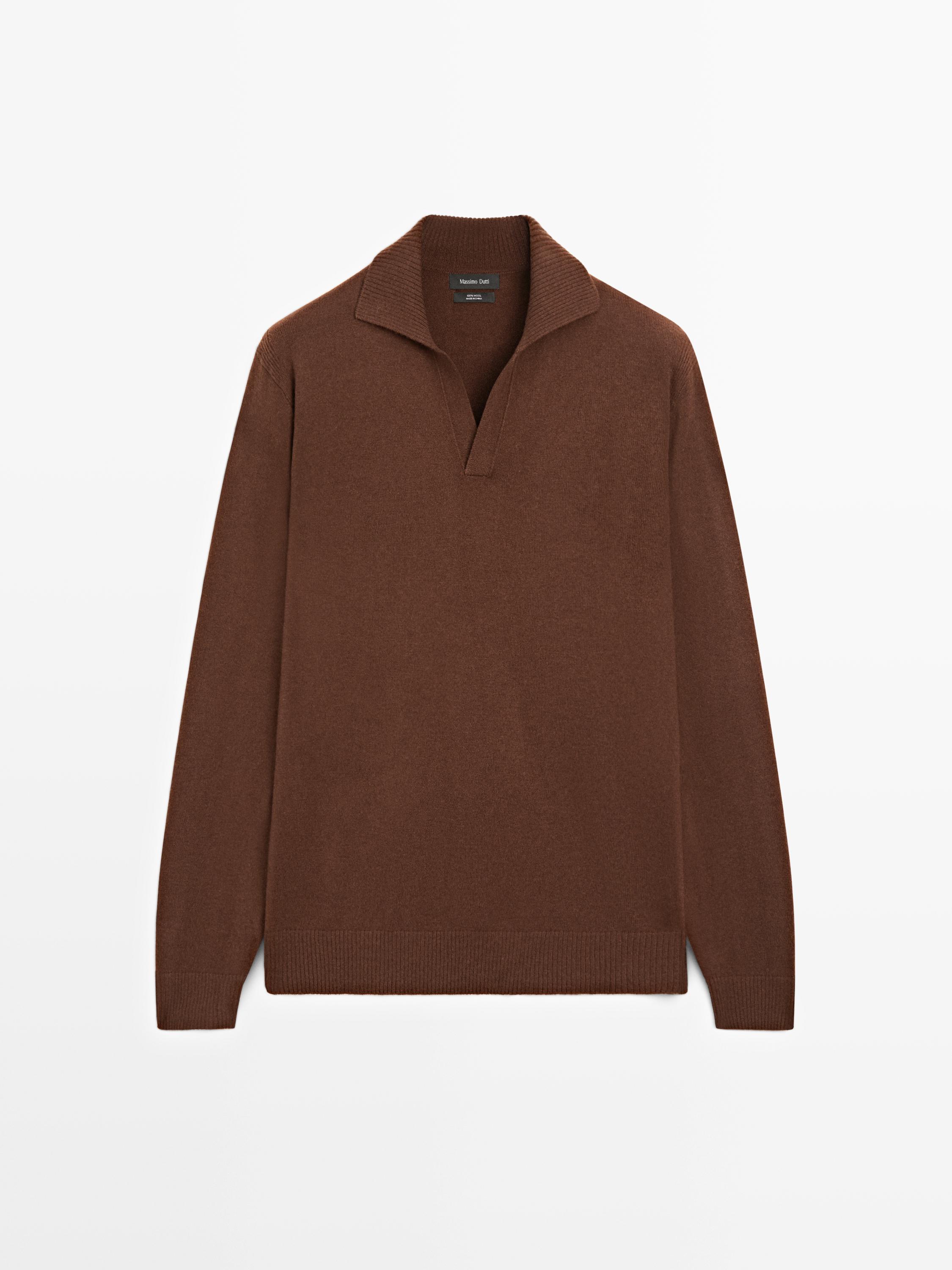 100% wool V-neck knit polo sweater