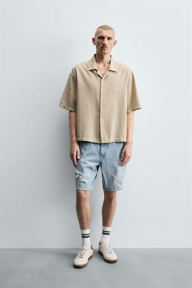 RIPPED DENIM BERMUDA SHORTS - Mid-blue by Zara - Image 0