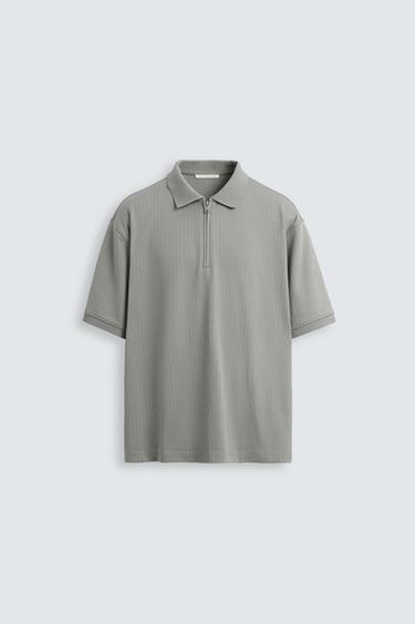 TEXTURED WEAVE QUARTER-ZIP POLO SHIRT - Light green by Zara