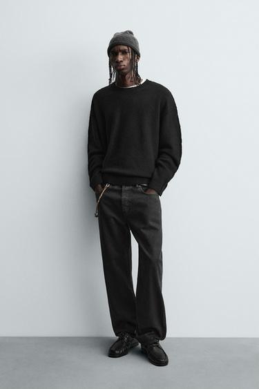 PULL TEXTURÉ COUTURES EFFET INVERSÉ - Noir de Zara