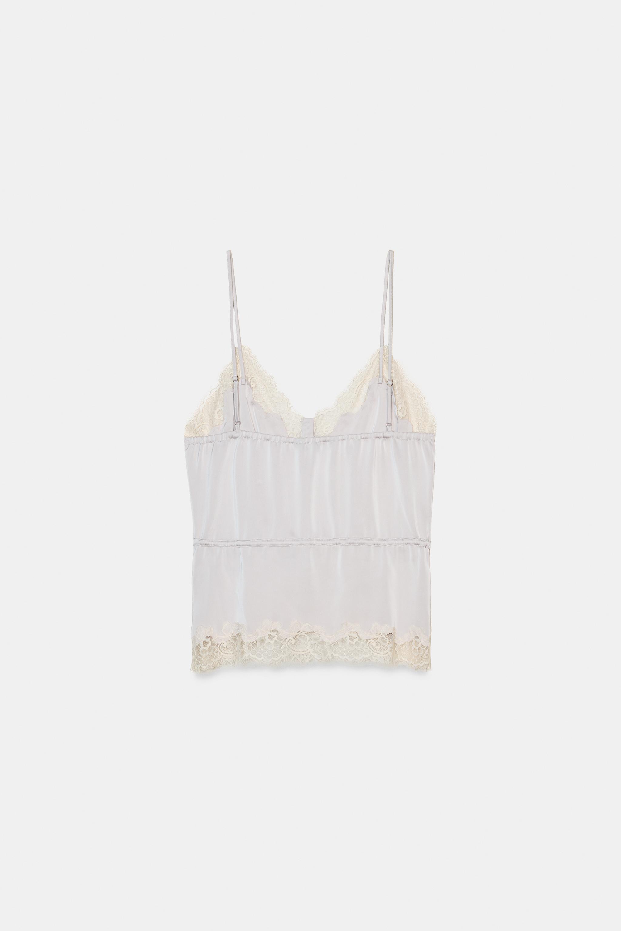 Haut En Dentelle Bleu Et Blanc Topshop - Taille 10 (Occasion Très Bon état)