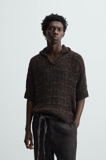 CONTRAST TAPE KNIT POLO SHIRT - Brown by Zara