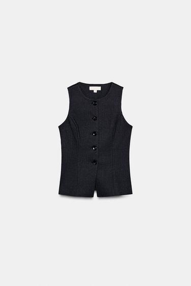 STRIPED VEST - Dark grey by Zara