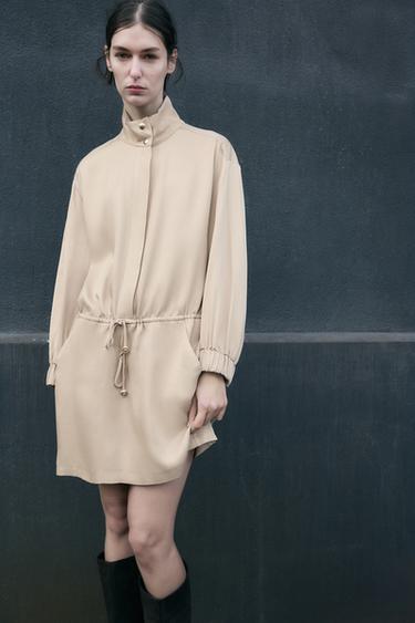 Zara SATIN EFFECT MINI DRESS - taupe brown
