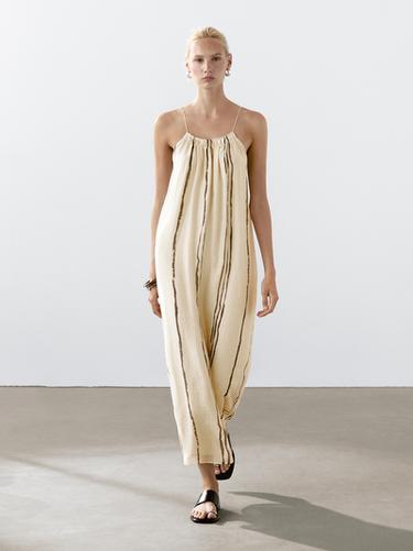 Zara Flowing stripe print midi dress - Ecru