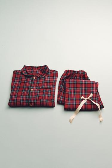 Zara AGES 2-14 / PLAID FLANNEL PAJAMAS - khaki