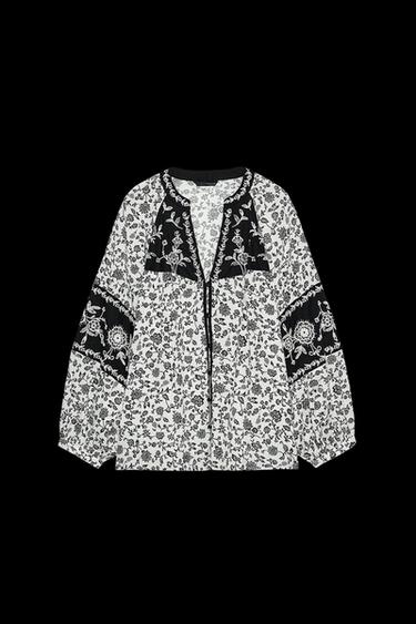 Zara FLORAL PRINT BEADED EMBROIDERY BLOUSE - Multicolored