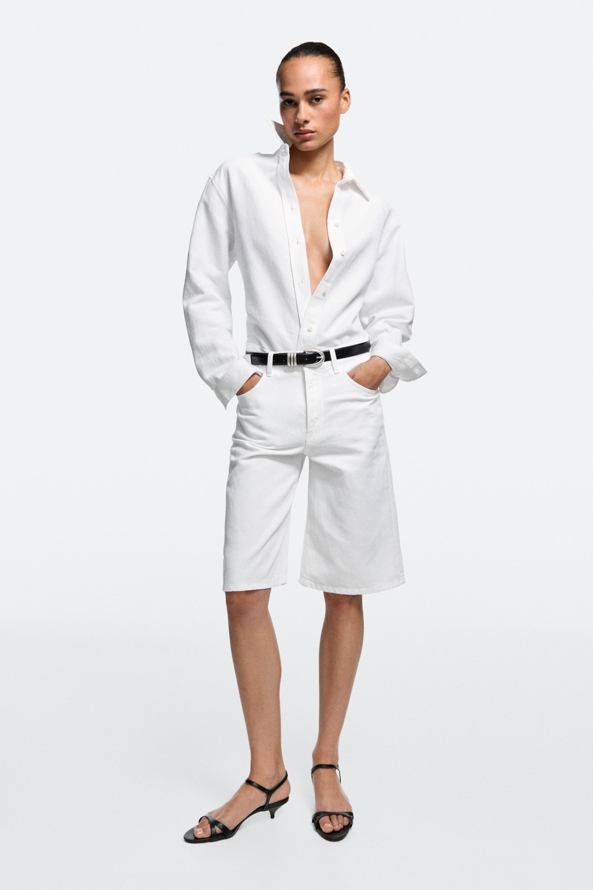 Cotton and linen blend Bermuda shorts — Oyster-white