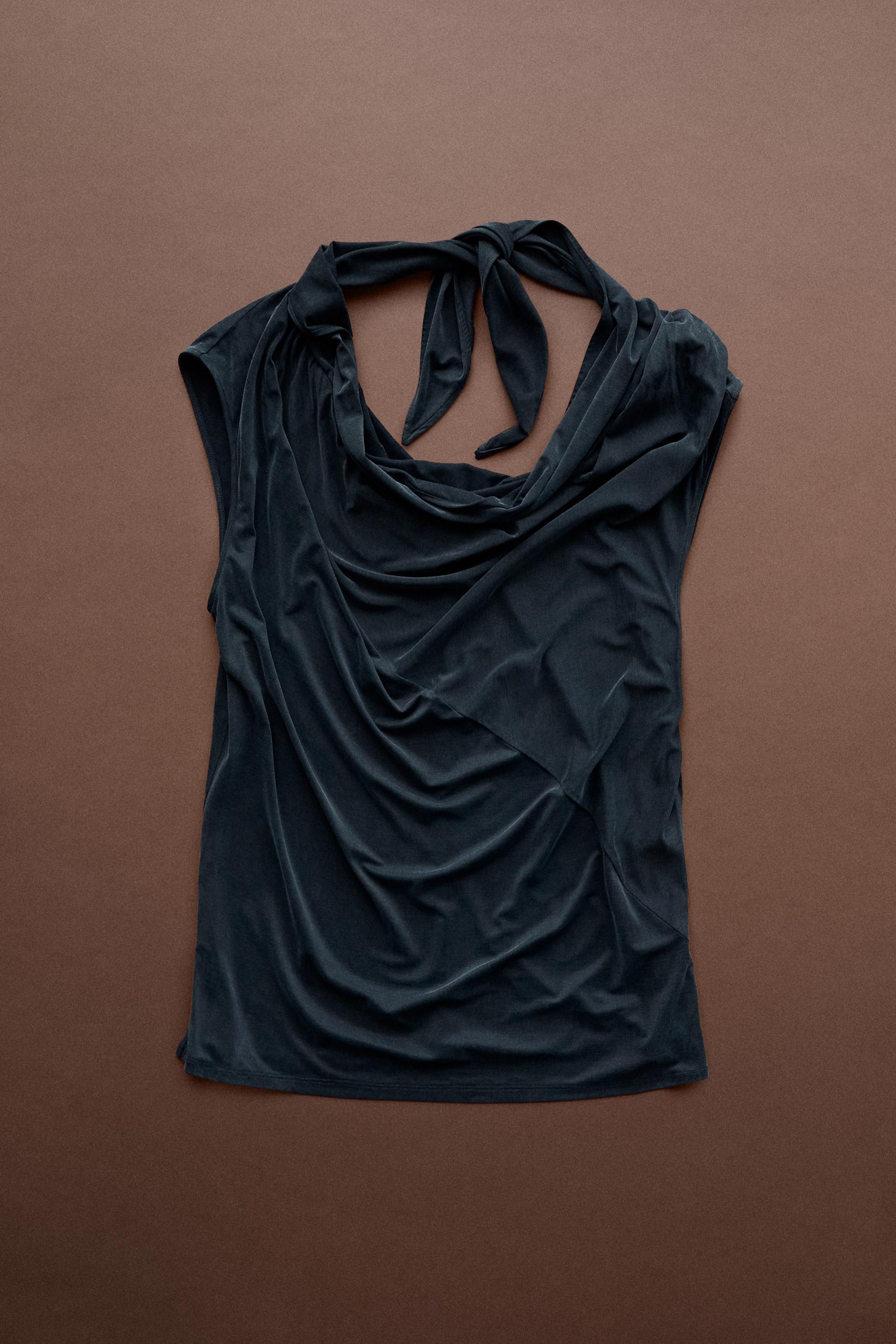 Draped back-tie top - STUDIO — Blue