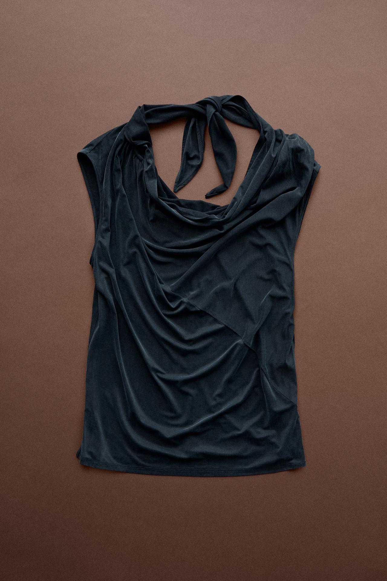 Draped back-tie top - STUDIO — Blue