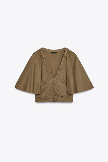 Zaras BLUS MED VOLANGÄRM MED LINNE - Kola