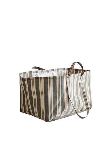 BAVLNĚNÁ TAŠKA/KOŠ NA PRÁDLO S PROUŽKY - Černá od Zara