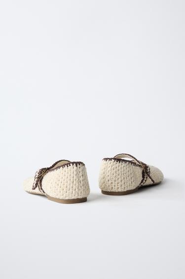CROCHET BALLET FLATS - Ecru White by Zara - Image 4