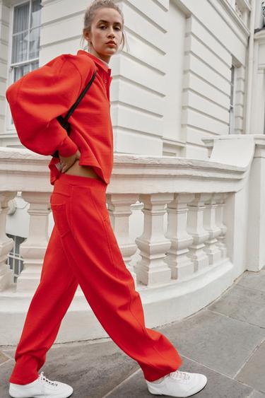 Zara DARTED JOGGER PANTS - Red
