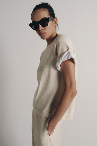 PULL EN MAILLE À MANCHES REVERS BIMATIÈRE - Écru de Zara - Image 4