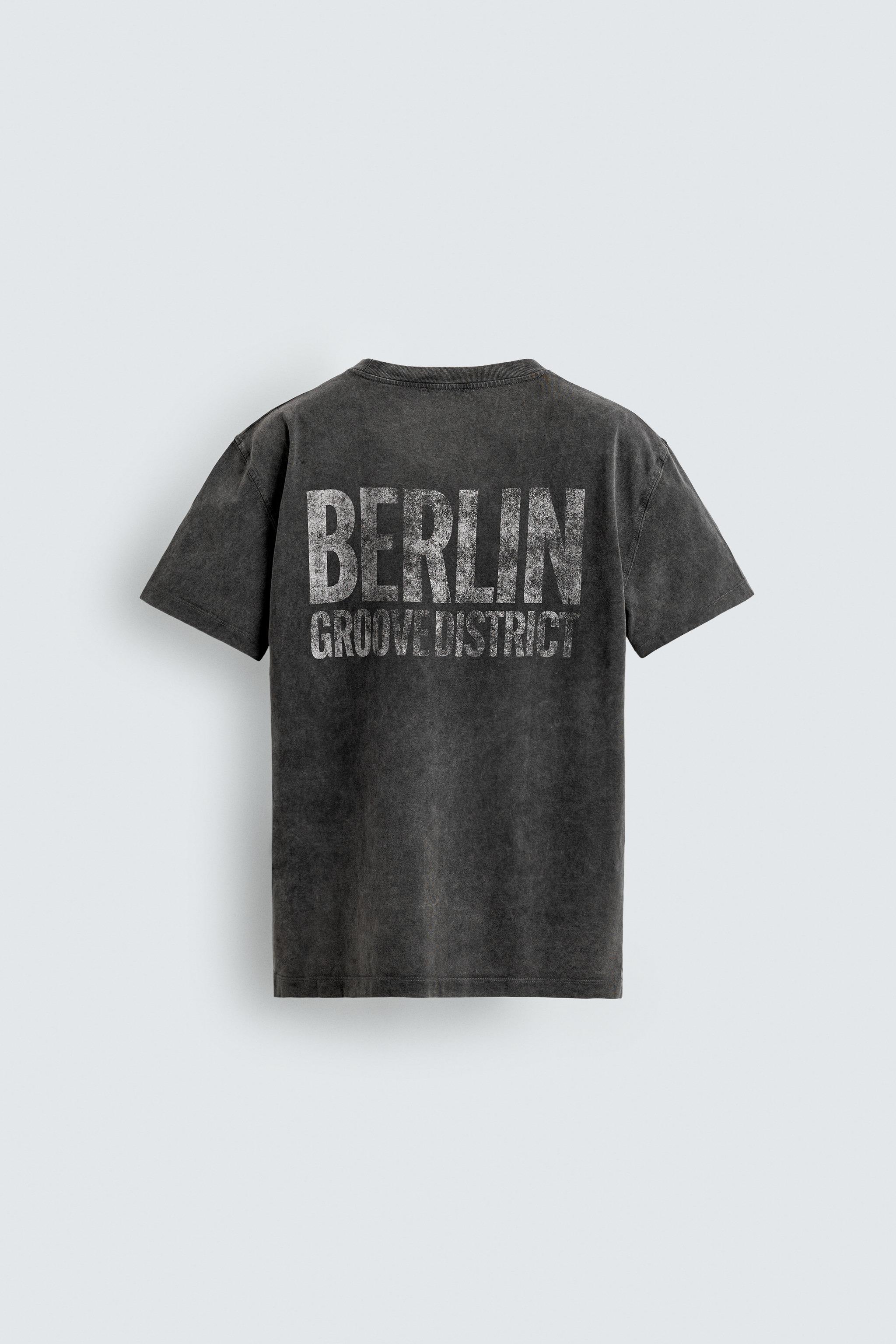 ユーズド加工コントラストプリントTシャツ - グレー | ZARA Japan / 日本