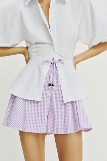 JUPE-PANTALON À CARREAUX VICHY ET VOLANTS - Mauve de Zara - Image 2