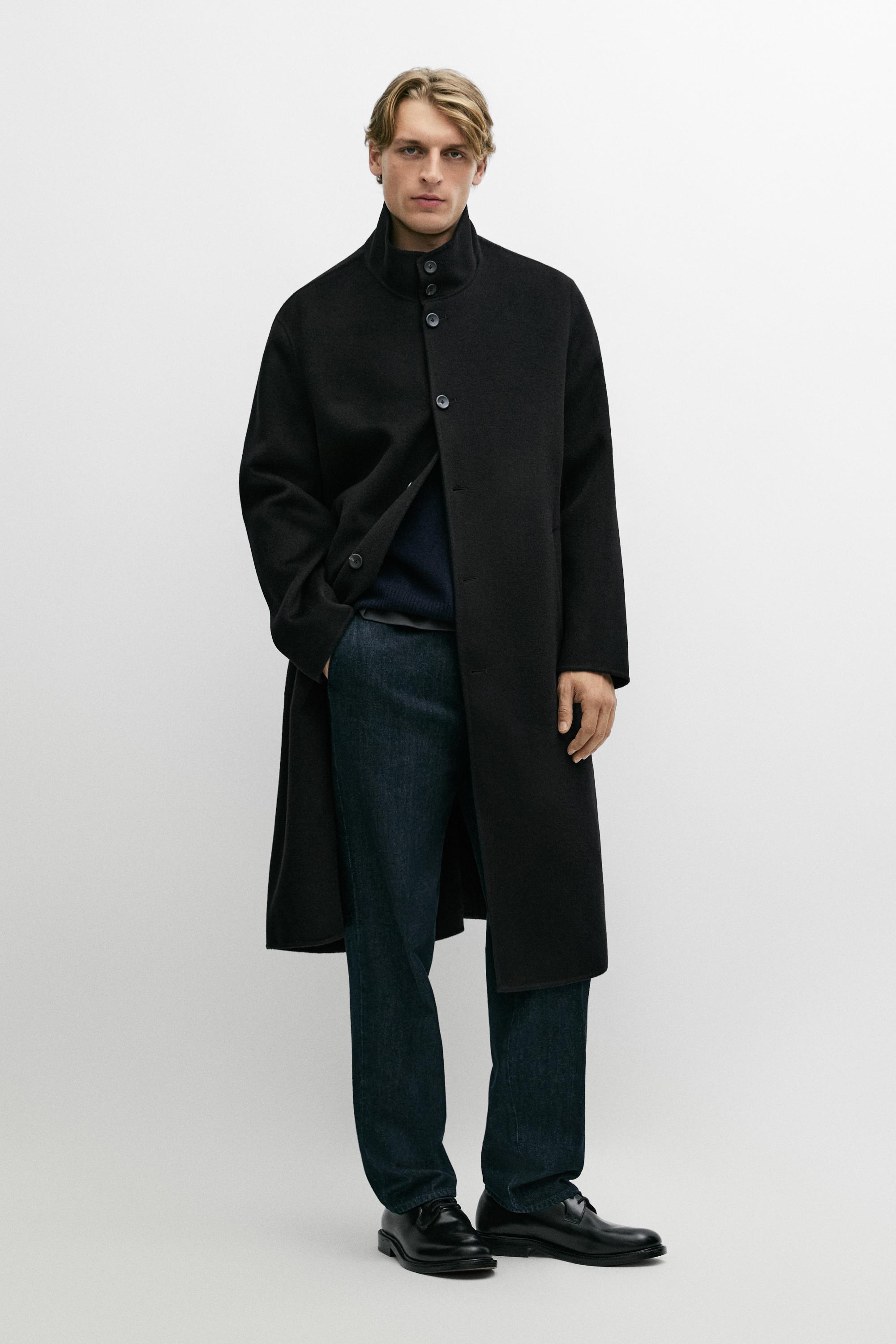 High neck wool blend coat