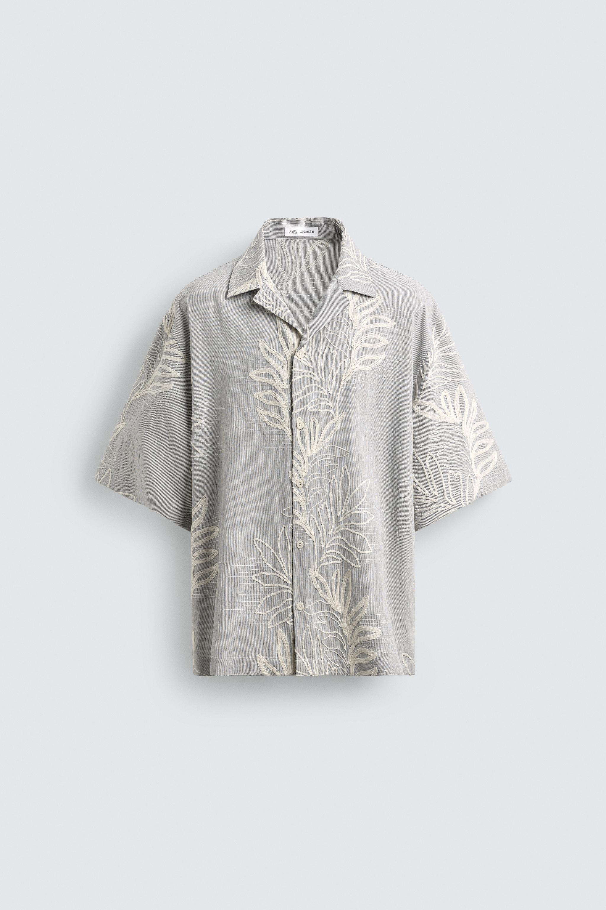 EMBROIDERED LEAF JACQUARD SHIRT - Sky blue | ZARA United States