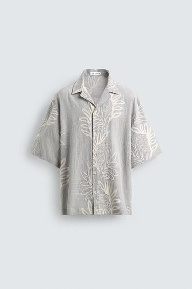 ÁO SƠ MI JACQUARD THÊU LÁ CÂY - Màu xanh da trời từ Zara