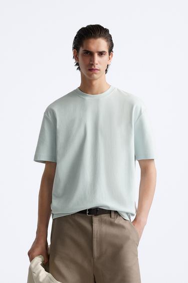 RELAXED FIT INTERLOCK T-SHIRT - Sky blue by Zara
