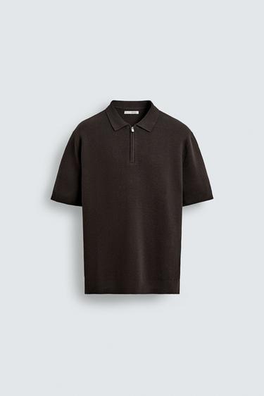 KNITTED POLO SHIRT WITH ZIP - Chocolate by Zara