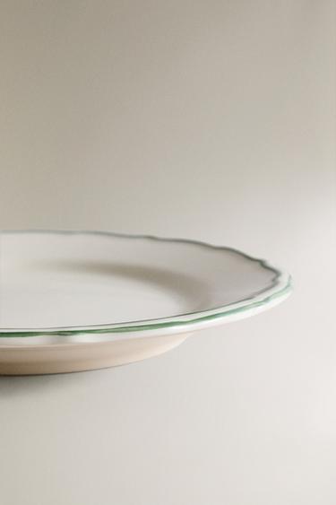 ASSIETTE À DESSERT EN FAÏENCE FILET CONTRASTANT - Blanc / Vert de Zara - Image 3