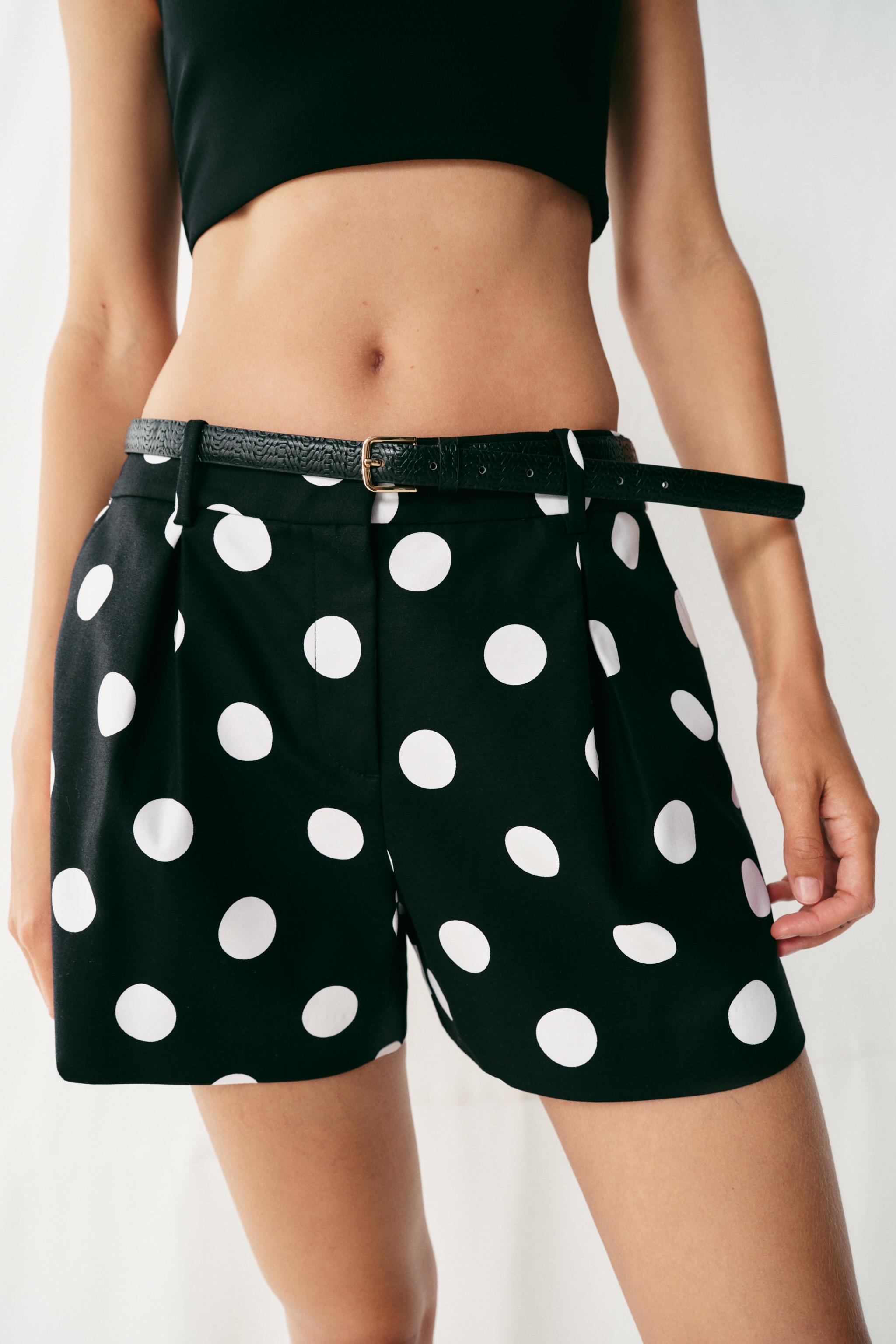 POLKA DOT BELTED PLEATED SHORTS - Black / White | ZARA United States