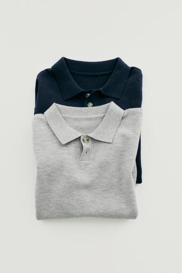 Zara KNIT POLO SWEATER - Gray marl