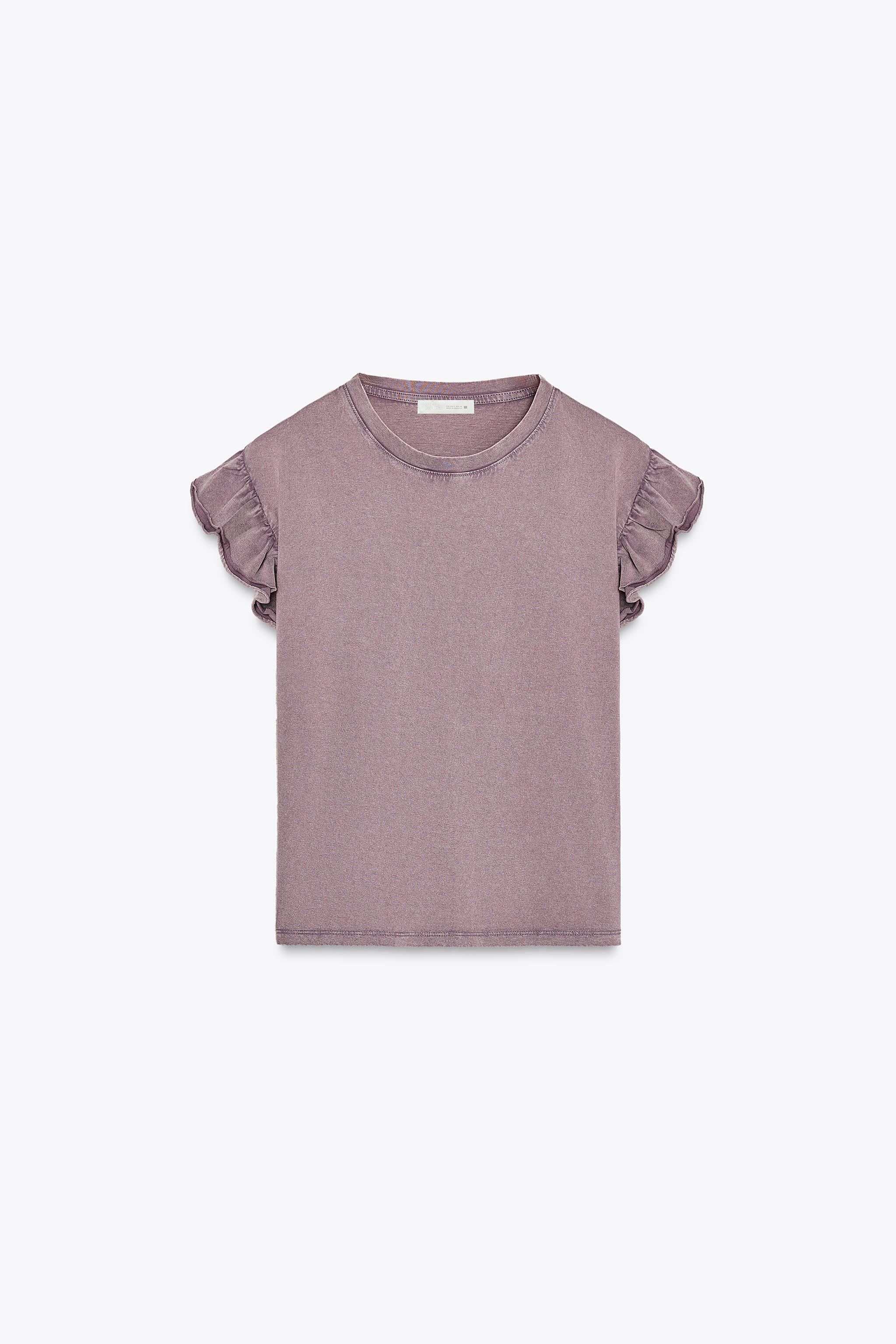 ZARA【NEW】MATCHING RUFFLED T-SHIRT COMBINATION RUFFLED T-SHIRT - Oyster-white | ZARA United States