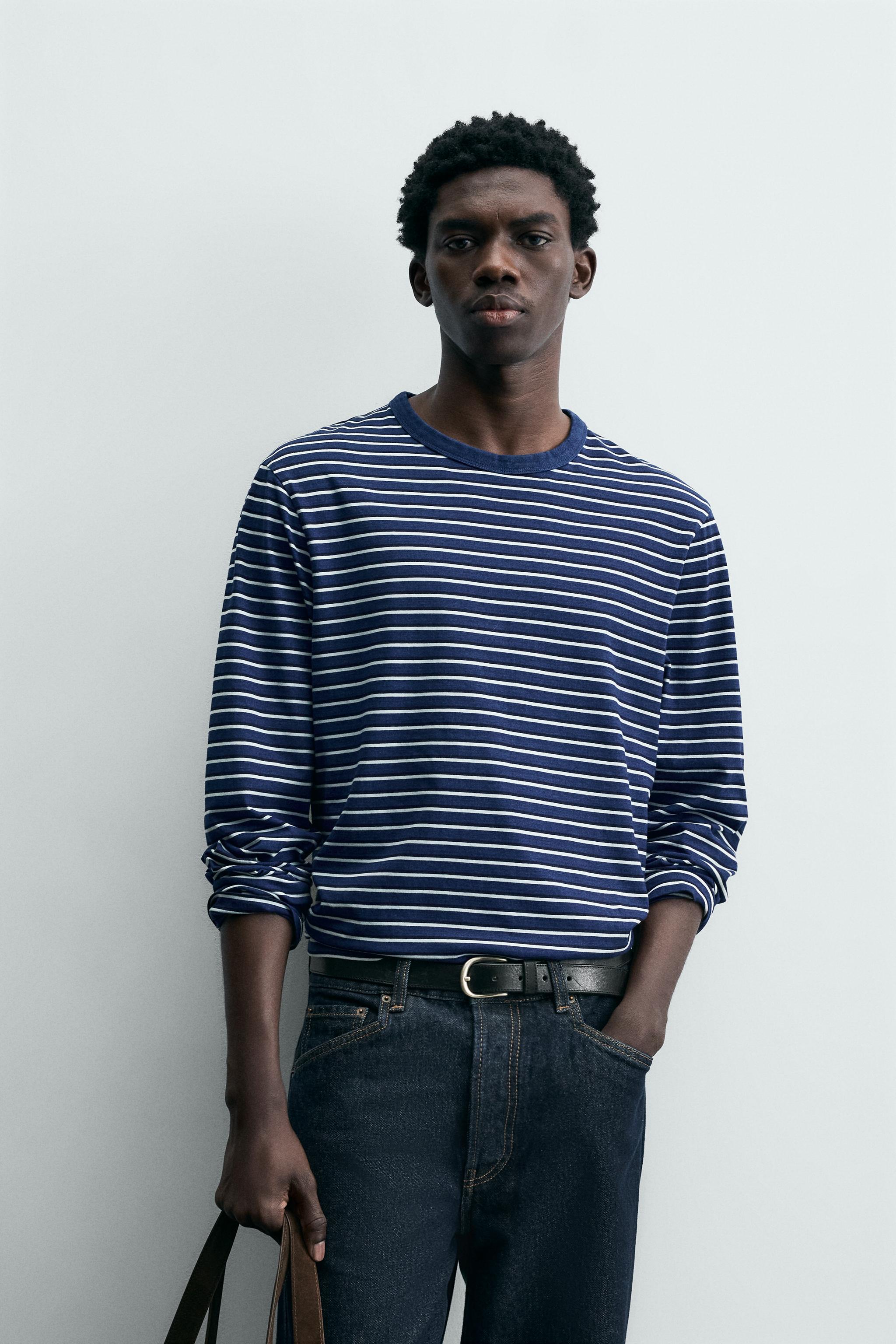 JACQUARD STRIPED T-SHIRT - Blue / Indigo | ZARA South Africa