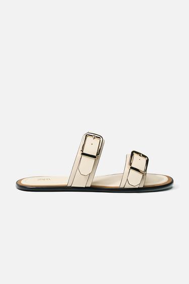 DOUBLE-STRAP FLAT SANDALS - Ecru White by Zara