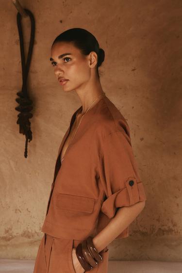 Zara JACKET WITH ROLLED-UP SLEEVES - Terracotta