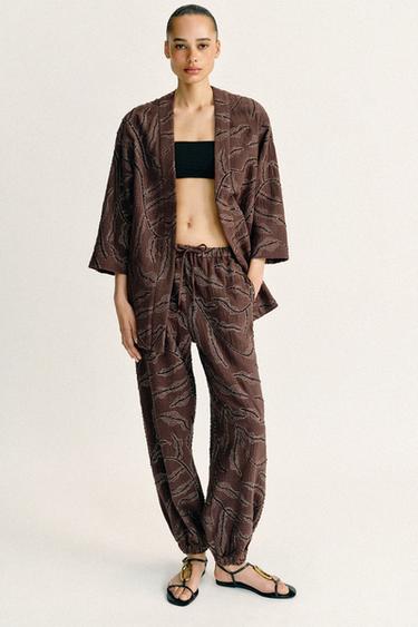 PANTALÓN BOMBACHO LENTEJUELAS HILO METALIZADO - Marrón de Zara