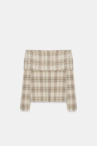 TOP À CARREAUX ZW COLLECTION - Beige de Zara - Image 3