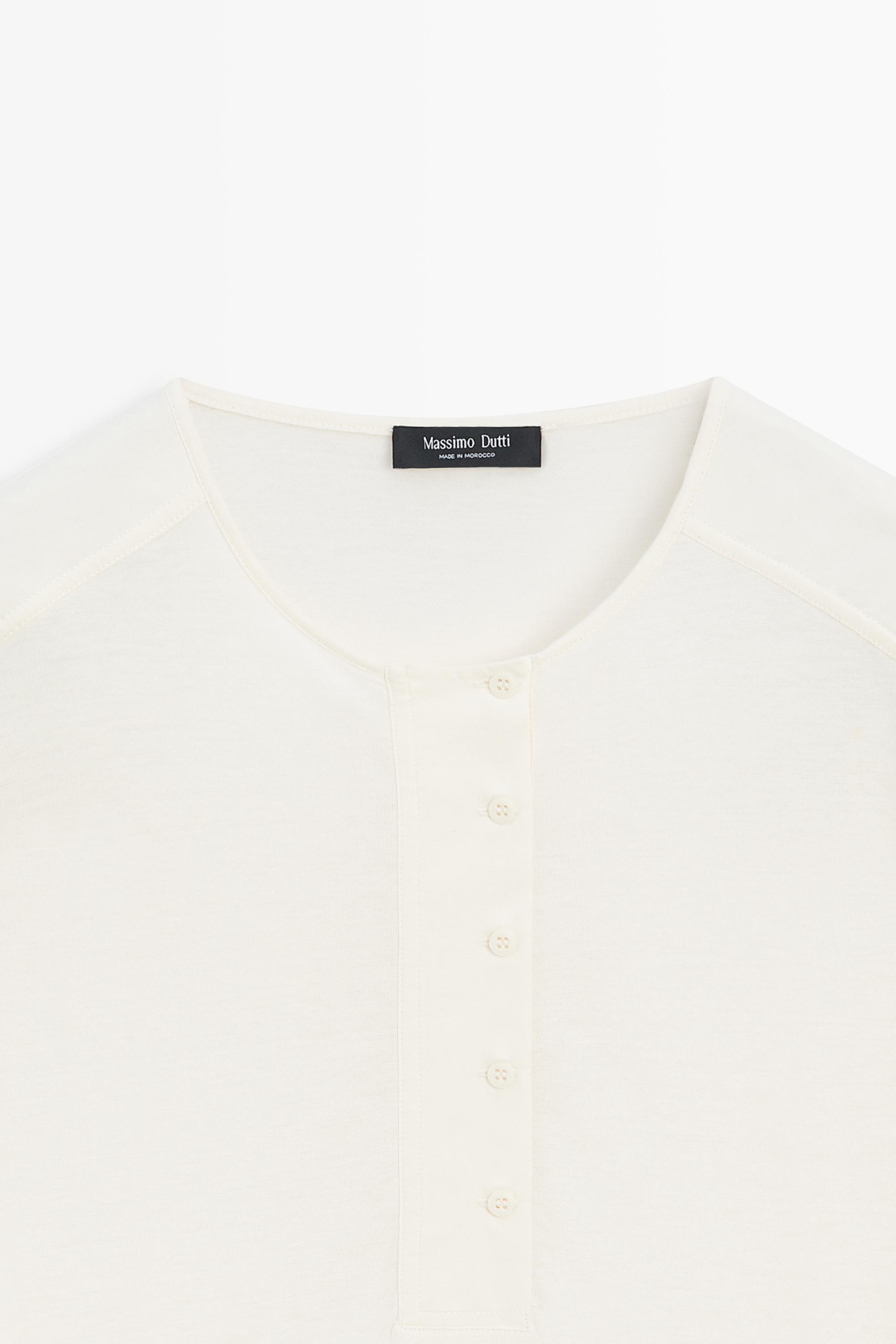 100% cotton long sleeve henley  T-shirt with padded shoulders