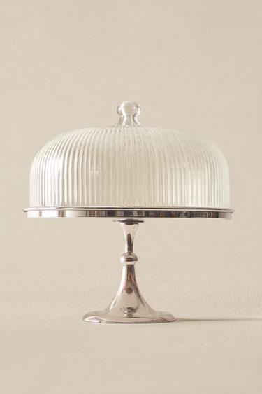 METAL AND GLASS CAKE DISH - Silver by Zara