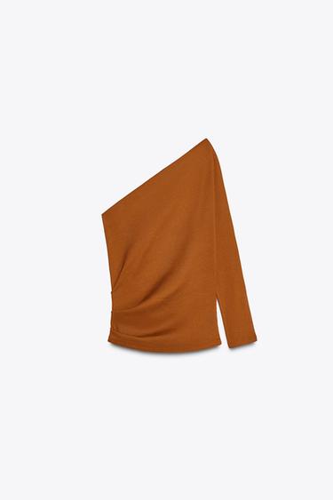 ASYMMETRIC RIBBED TOP - Burnt orange by Zara