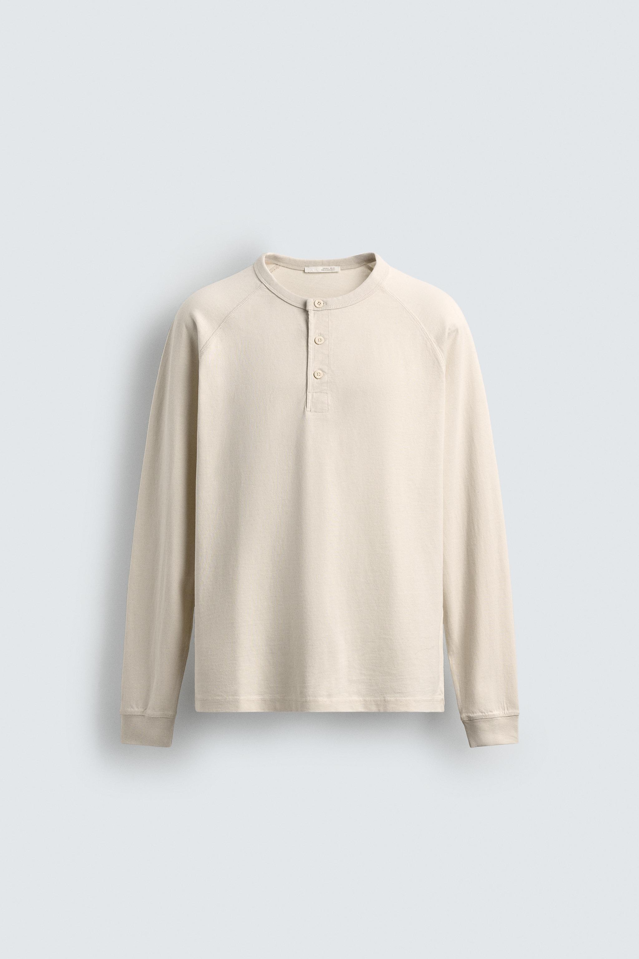 トップス iasof cotton henry neck HENLEY NECK T-SHIRT - Ecru | ZARA United Kingdom