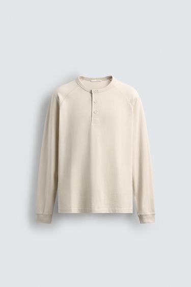 HENLEY NECK T-SHIRT - Ecru by Zara