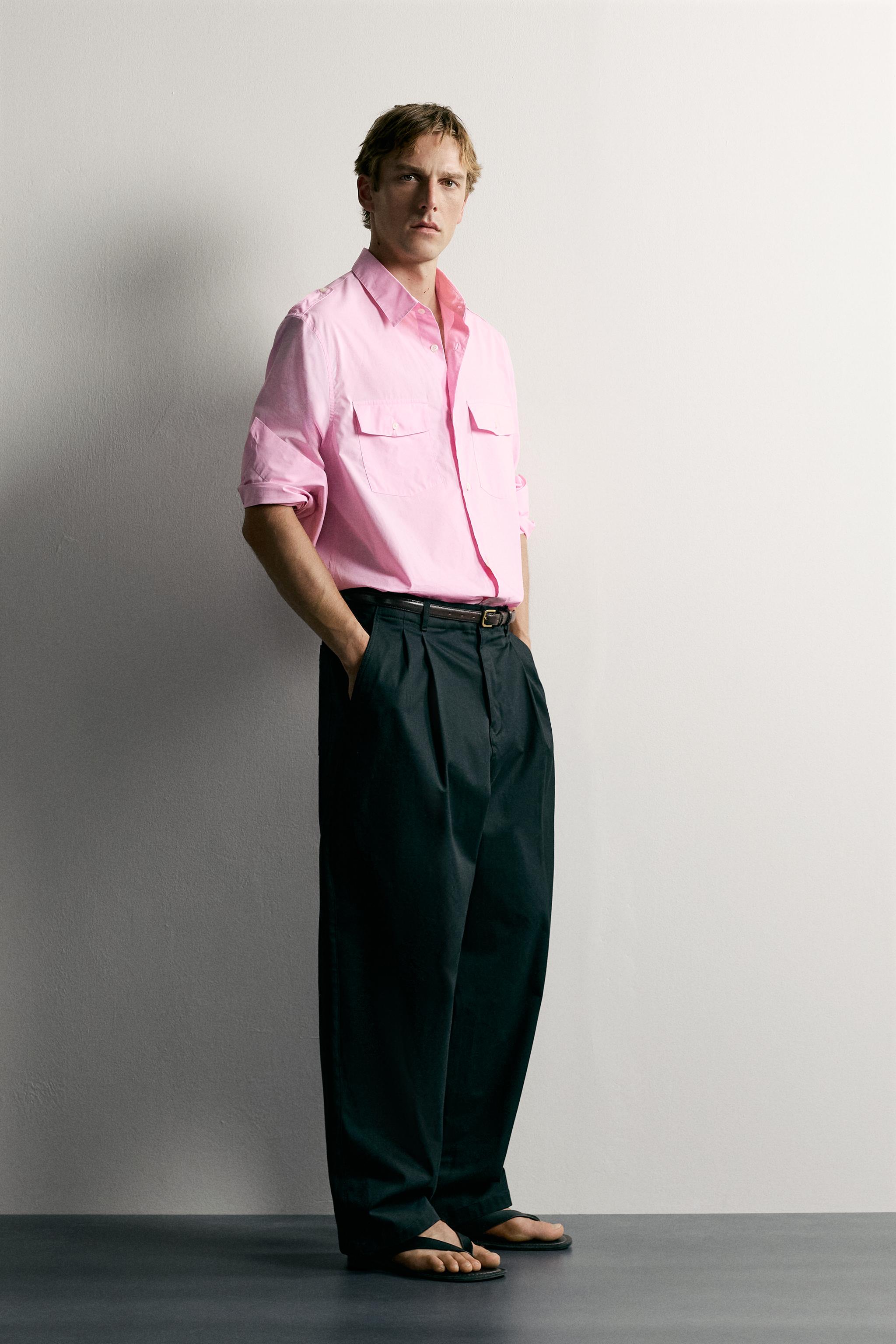 Мужские рубашки Zara RELAXED FIT TAB DETAIL SHIRT — фото 4