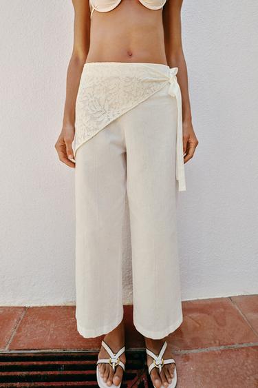 STRAIGHT-LEG PAREO TROUSERS - Ecru by Zara
