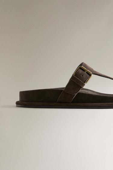 LEATHER SANDALS WITH ASYMMETRIC STRAP - Brown by Zara - Image 4