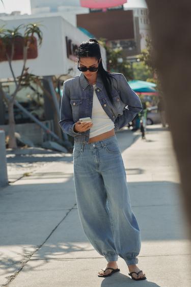 Zara TRF MID-RISE BALLOON JEANS - Light blue